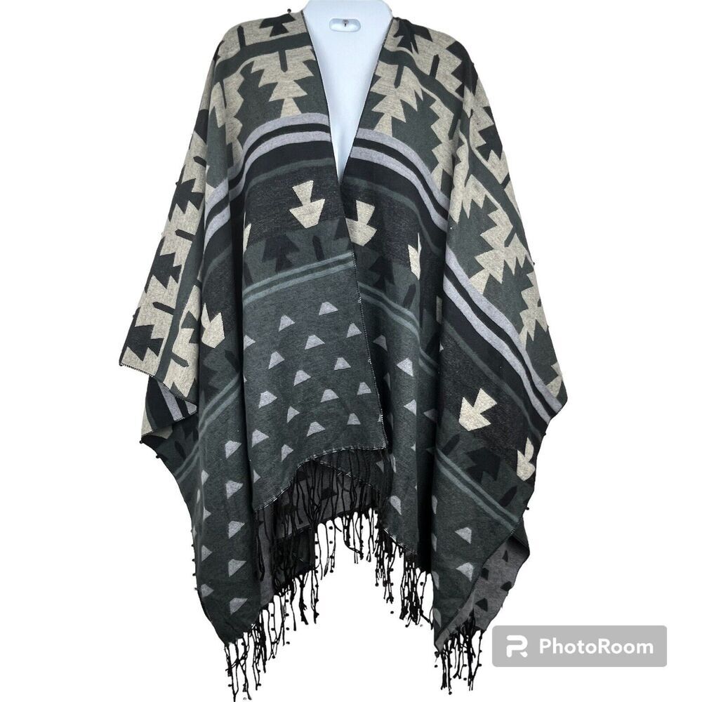 Millibon USA Shawl Scarf Aztec Print Soft Black And Grey